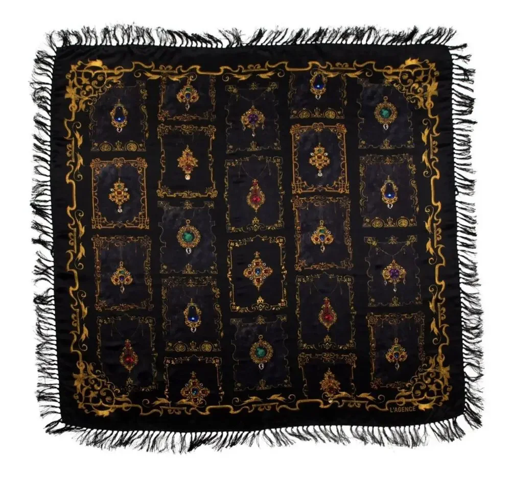 L’Agence Black Silk Jewel Printed Scarf 40”